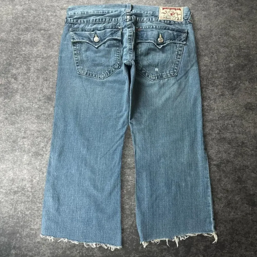 Vintage Y2K True Religion Billy Men’s Jeans World Tour Distressed Raw Hem Denim